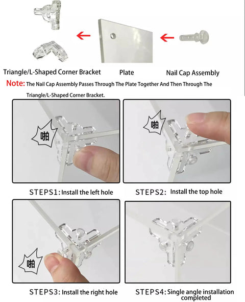 Ultra Clear Acrylic Display Case For Lego 75396 Desert Airship And Sarlacc Crater assembly steps, showing bracket installation.