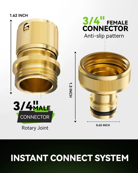 Heavy Duty Brass Garden Hose Quick Connectors Three Quarter Inch GHT Universal Leak Proof Fittings, male and female connectors