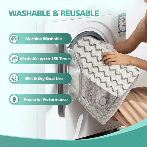 Person placing 4 Pack Microfiber Steam Mop Replacement Pads For S1000 Series S1000A S1000C S1000WM S1001C S2001 into washing machine
