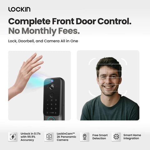 All In One Front Door Smart Lock With Palm Vein And Fingerprint Scanning Keyless Entry Video Camera And Smart Doorbell Slick Design with hand and facial recognition.