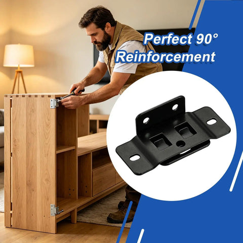Man using Beefy Heavy Duty Steel Corner Brace Bracket For Hidden Mounting And Furniture Repair Durable Shelf And Wardrobe Support Concealed Fasteners