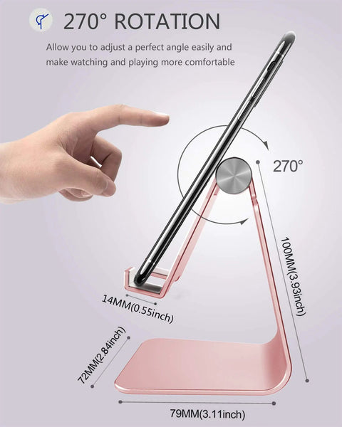 Adjustable Aluminum Phone Stand For All Phones With 270 Degree Tilt Case Friendly Clamp Desktop Dock