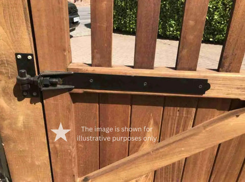 Beefy Black Heavy Duty Adjustable Hook And Band Hinges For Field And Garden Gates Supplied In Pairs With All Fixings Fits 24 Inch Gates Tough Steel Build Easy Install Long Lasting Performance