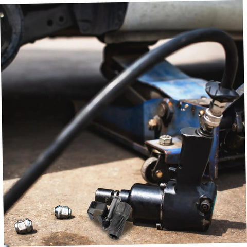 Heavy Duty Two Ton Hydraulic Floor Jack Replacement Kit With Swivel Front Wheels And Two Point Five Ton Pump Handle Oil Clip for garage use.