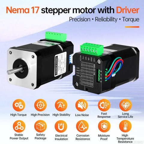 Nema 17 Stepper Motor With Plug And Play Driver 1.8 Degree 2 Phase High Torque 0.7Nm Bipolar 3D Printer CNC focus image