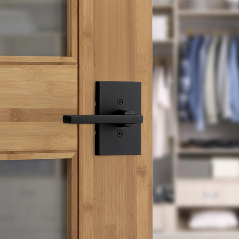 Dummy Door Lever For Closets And French Double Doors, Matte Black Non Turning Pull Handle With Reversible Interior Mount, No Latch