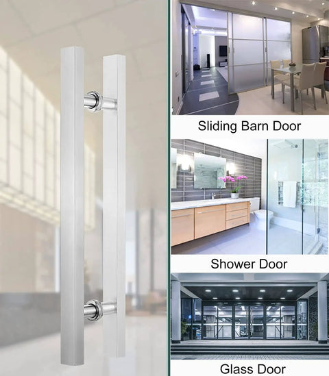 Go To Door Pull Handle For Barn Doors And Sliding Doors, Modern Square H Shape Push Pull Hardware, Sleek Durable Stainless Steel Silver Finish, 50 Cm 20 In, Easy Two Hole Install With Mounting Tools