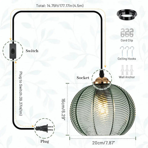 Green Glass Pendant Light For Kitchen Island Hand Blown 1 Light Modern Farmhouse Style With Mid Century Vibe Perfect For Dining Living Room Bedroom Spaces 8.7 inch globe with 177.17 inch cord details