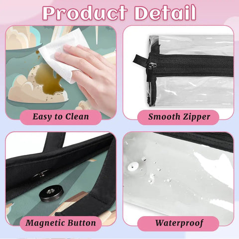Airplane Themed Travel Makeup Bag Hanging Roll Up Organizer detail showing easy-to-clean surface and smooth zipper