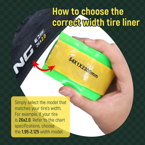 Guide on selecting Self-Adhesive Fat Bike Tire Liner TPU Puncture Protector For 20 To 26 Inch Fat Tires based on tire width.