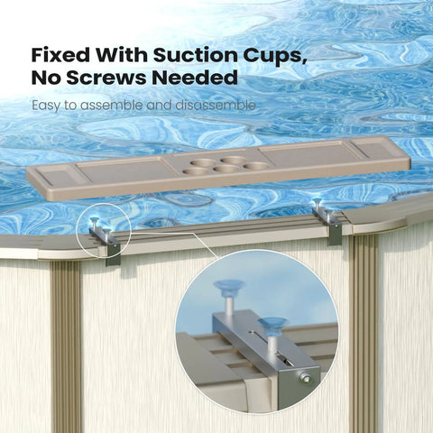 Poolside Drink Bar Table For Above Ground Pools With Five Cup Holders, Portable Swim Up Bar With Suction Cups, 47 By 11 Inches