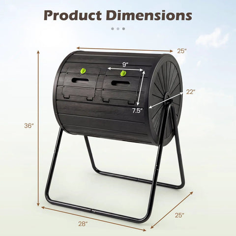 37.5 Gallon Dual Chamber Compost Bin With 360 Degree Tumbling And Dual Lockable Doors For Easy Outdoor Garden Composting