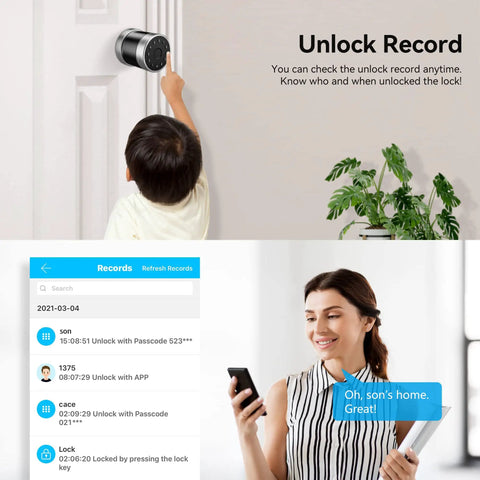 Child using 5 In 1 No Fuss Keyless Entry Smart Lock With Fingerprint Bluetooth TTLock App IC Card And Backup Key For Front Door