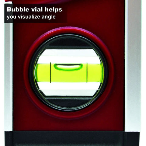 Close-up of bubble vial in Digital Torpedo Level With Protractor 10 Inch Neodymium Magnets Bright Green LED Display