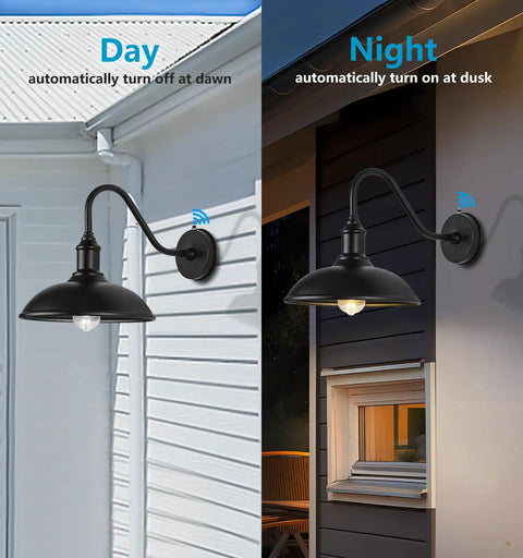 Gooseneck Outdoor Barn Light With LED Bulb Black Farmhouse Porch Fixture Dusk To Dawn Exterior Lighting for day and night use