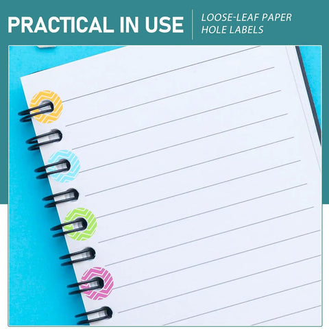 Heavy Duty Hole Punch Reinforcement Stickers Six Sheets For Loose Leaf Paper Fixes That Patch Broken Ring Bindings And Keep Your Class Notes Intact With No Sweat This Semester on lined paper with colorful designs.