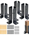 Eight Piece Adjustable Deck Post Anchor Base Brackets Set Fits One And A Half By One And A Half Inch And Two By Two Two By Four Four By Four Posts For Deckin Fencing Pergola Railing And Patio Covers Wood Post Support Kit with screws