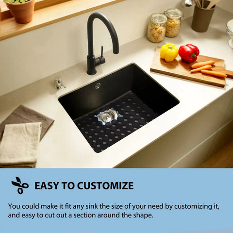 Two Pack Adjustable Kitchen Sink Mat With Fast Draining Design That Protects Dishes And Glassware in use in a kitchen sink