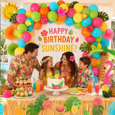 Colorful Tropical Balloons Pack 12 Inch Set With Jungle Leaves And Floral Accents For Birthday Parties Baby Showers Luaus