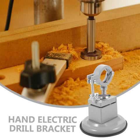 Solid Multi Function Portable Bench Clamp Vise With Grip Suction Base And 360 Degree Rotation For Woodworking, DIY Crafting And Metal Projects holding a drill on a workbench.