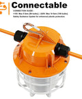 Close-up of 100Ft LED Construction String Lights 150W Industrial Grade with 15000LM 5000K Daylight IP65 hook and connector