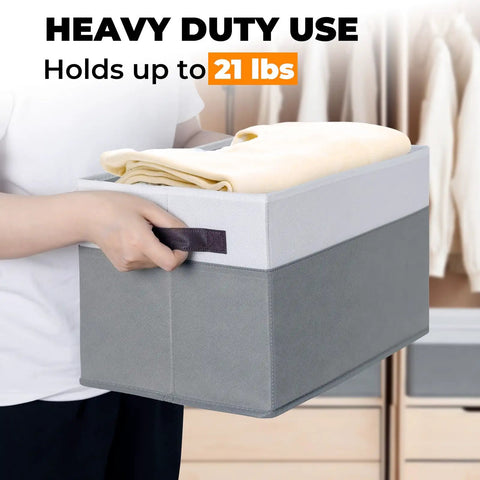 Stackable Storage Baskets With Lids 4 Pack Dustproof Closet Organizers For Clothes Toys Blanket Keep Your Room Spotless And Chill At 14 By 10 By 9.5 Inches Ideal For Any Home, shown in use with a blanket.