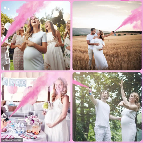 Game Changer Gender Reveal Fire Extinguisher Pink Color Smoke Spray Popper For Baby Gender Announcement And Celebration Essentials Lasting Six Seconds Reaching Ten Feet at a joyful outdoor celebration.
