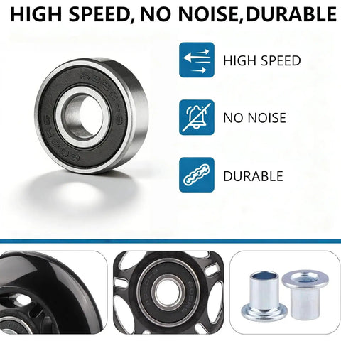 Heavy Duty Universal Luggage Replacement Wheels 64x24mm Dead Silent PU Caster With ABEC Nine Bearings And 6mm Axle showing ABEC-9 bearing close-up.