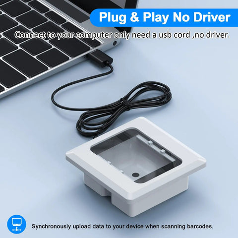 Embedded Barcode Scanner With NFC Reader 1D 2D QR Code Module TTL Interface for access control next to a laptop.