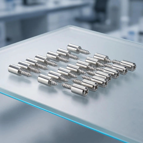 Heavy Duty Cabinet Shelf Peg Set With 150 Self Tapping Screws And 150 Sleeves 0.3 Inch Pins displayed on glass surface