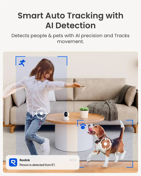 4MP HD Plug In Indoor Security Camera System With Pan Tilt And WiFi 6 Baby Monitor And Pet Camera tracks child and dog indoors