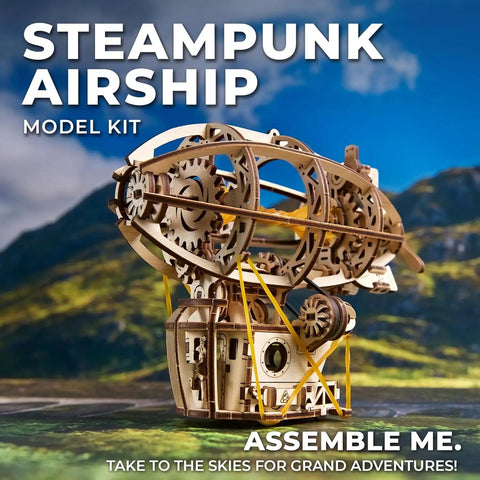 Steampunk Airship 3D Wooden Puzzle Kit Dope No Glue Required DIY Zeppelin Model Five Point Three Inch Tall Brain Teaser