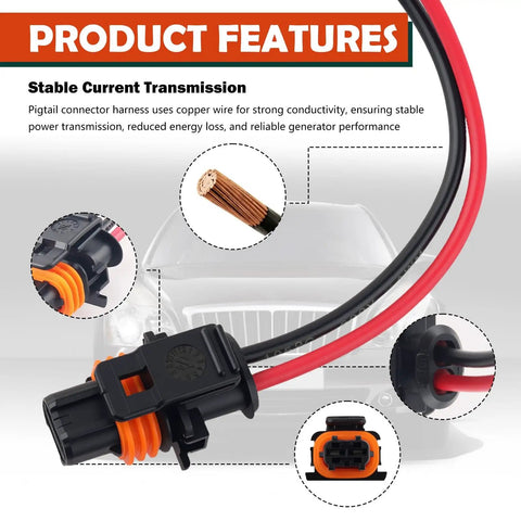 Close-up of Alternator Pigtail Harness With Terminals 2 Pin Plug OEM 25877026 Compatible With Cadillac Chevrolet GMC.