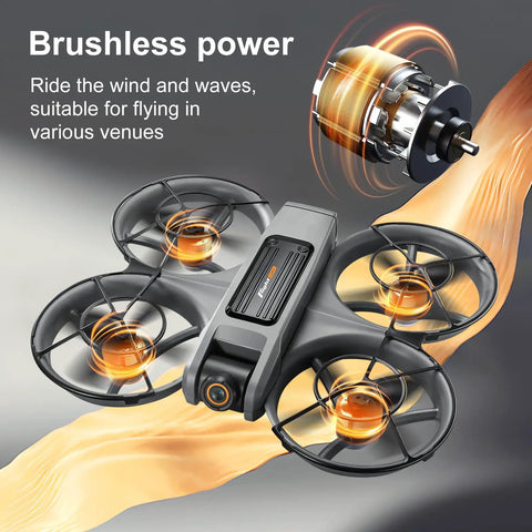 Big Screen Remote Control Drone With Dual Cameras, 4.92 Inch Display, Two Batteries in flight illustrating brushless motor power