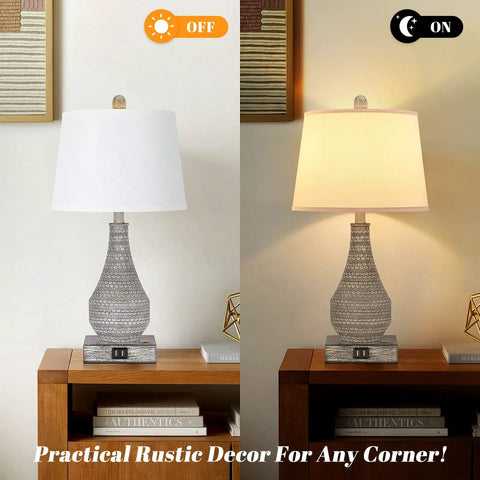 Two Rustic Vase Table Lamps For Bedroom And Living Room, Touch Activated Bedside Lamps with USB Ports, 3 Way Dimmable Nightstand Lighting.