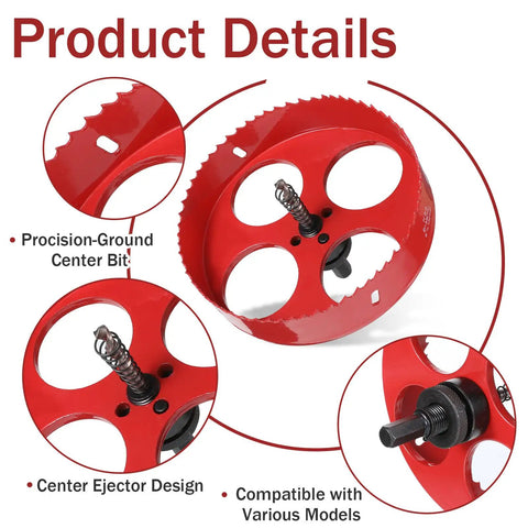 All In One Pro Grade Recessed Lighting Hole Saw Kit With 4 Inch And 6 Inch Cutters showing precision-ground center bit