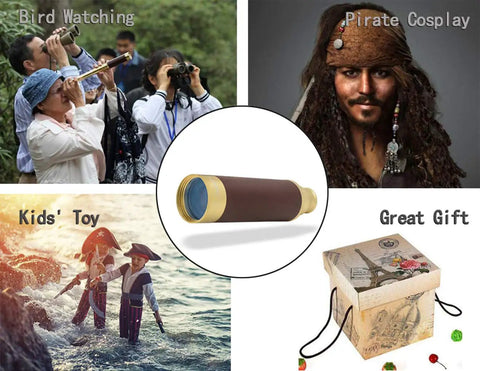 Old School Pirate Telescope Spyglass Zoomable 25x30 Portable Collapsible Handheld Monocular With Copper Pocket Compass For Camping Boating Survival Gear And Outdoor Adventures, brown brass spyglass