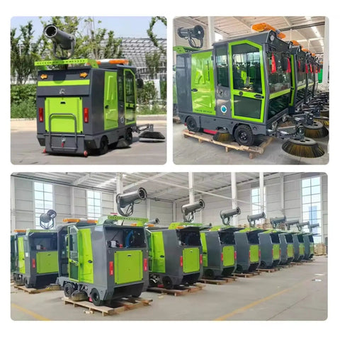 Heavy Duty Floor Sweeper Machine For Industrial Spaces And Outdoor Roads featured in a factory setting, showcasing multiple units ready for use.