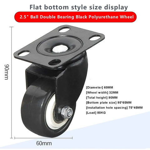Top Notch Locking Casters Set Of Four Featuring Dead Silent Polyurethane Tires And Heavy Duty Steel Cores That Run Smooth Like Butter On Hard Floors Built Tough For Daily Grind Without Any Annoying Clatter, showing 2.5 inch black polyurethane wheel with mounting plate.
