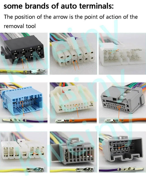 Essential 18-Piece Auto Terminals Removal Tool Kit With Connector Pin Release Key shown with various auto terminal types.
