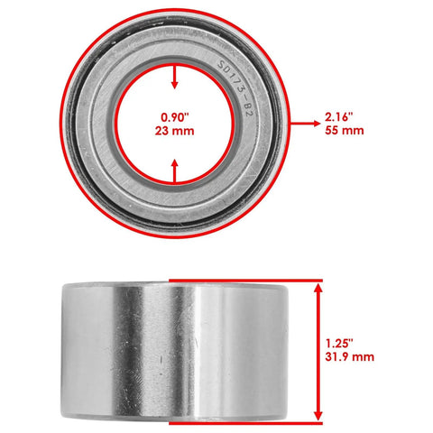 Top Shelf Heavy Duty CV Joint Axle Bearings Loaded With Precision Ball Bearings showing dimensions 2.16in x 0.90in x 1.25in.