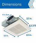 Dimensions of Whisper Quiet Dual Speed Ceiling And Wall Mount Bathroom Exhaust Fan With DC ECM Motor And SmartFlow Tech