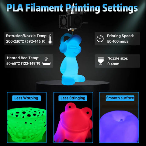 Sick Glow In The Dark PLA Filament For 3D Printing 1kg Spool Blue Hue Phosphorescent Blend settings with 3D printed figure.