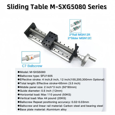4 Inch Stroke Manual Linear Motion Guide Table With Heavy Duty Pro Grade Dual Axis Slide Rail SFU1605 C7 Ball Screw CNC Module