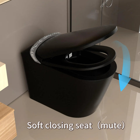 Slick Black Smart Toilet With Built In Bidet And Heated Seat Offering Pre Wet Rinse And Adjustable Warm Water Streams For A Legit Top Shelf Fresh Setup Straight Up with soft closing seat