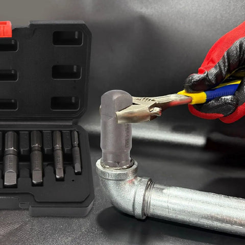Premium Heavy Duty Pipe Extractor Tool Set For 1/8 In To 1 Inch Pipes, Professional Broken Screw Removal Kit With Steel Bits For Schedule 40 And 80 Plumbing Repairs That Actually Get The Job Done Right. tool removing a broken pipe section from galvanized plumbing elbow