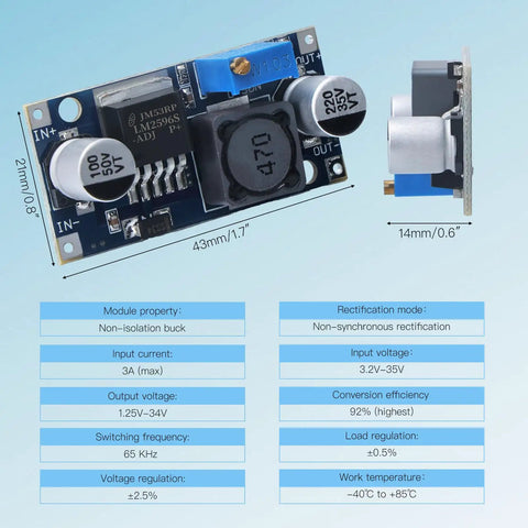 Five Pack LM2596 Buck Converter Step Down Modules 3.0 To 40V Input 1.5 To 35V Adjustable Output Voltage Regulator Power Supply