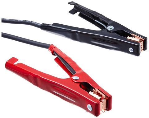 Black and red jumper cables with copper clamps for electronic connections