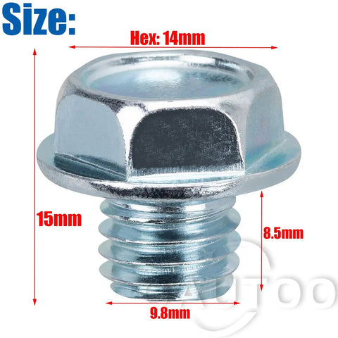 Close-up of a blue zinc M10-1.5 transmission plug dimensions for 12 Piece Transmission Drain Plug With Gasket Kit For Toyota And Lexus Vehicles M10 1 5 Thread Blue Zinc Plugs Easy Install Fits 4Runner Corolla RAV4 Sequoia Land Cruiser Tacoma Tundra LX GX LC LS RC SC 1978 On.