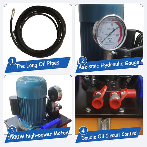 150 Ton Hydraulic Chain Pinning Machine Track Pin Removal Tool Heavy Duty Link Repair Press components including long oil pipes and hydraulic gauge.